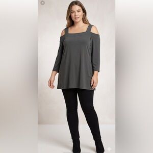 Woman Within Cold Shoulder Top - Charcoal Gray, Size 1X